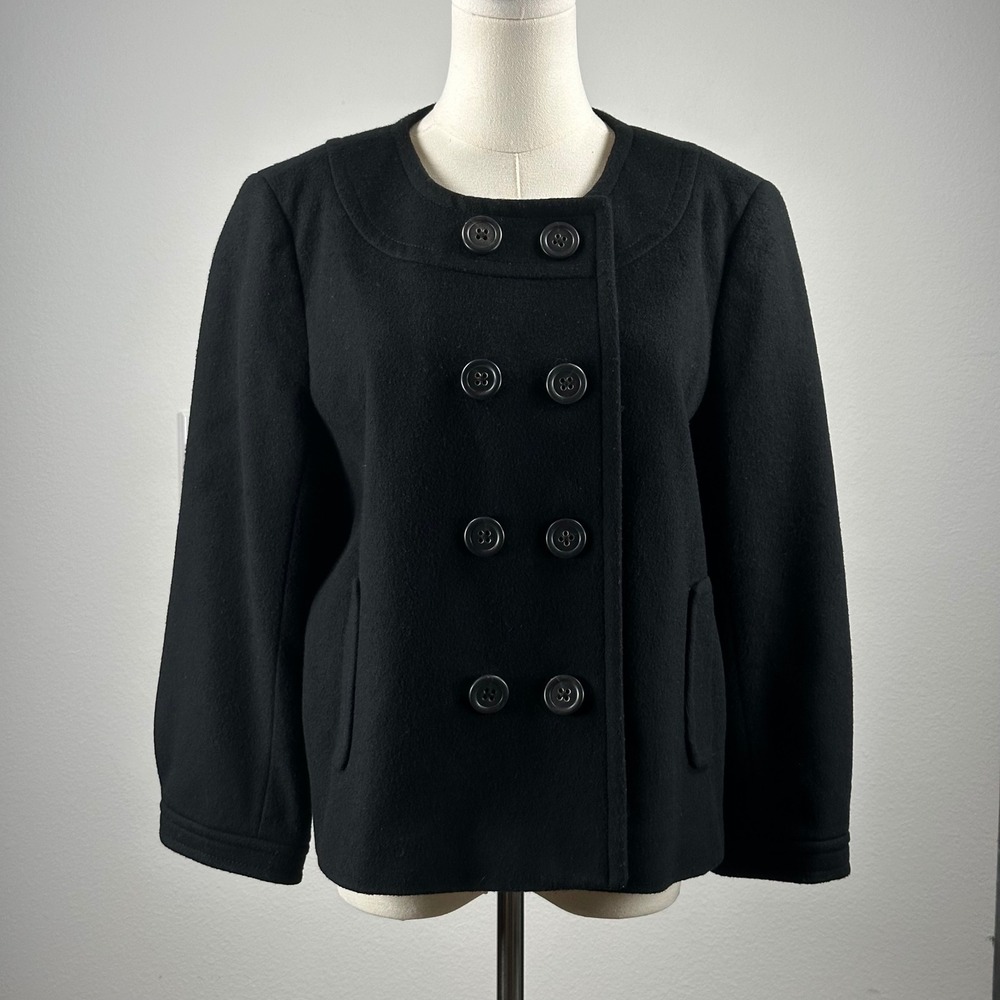 J.Crew Womens Pippa Cropped Peacoat Black 14 Wool Cashmere Double Breasted